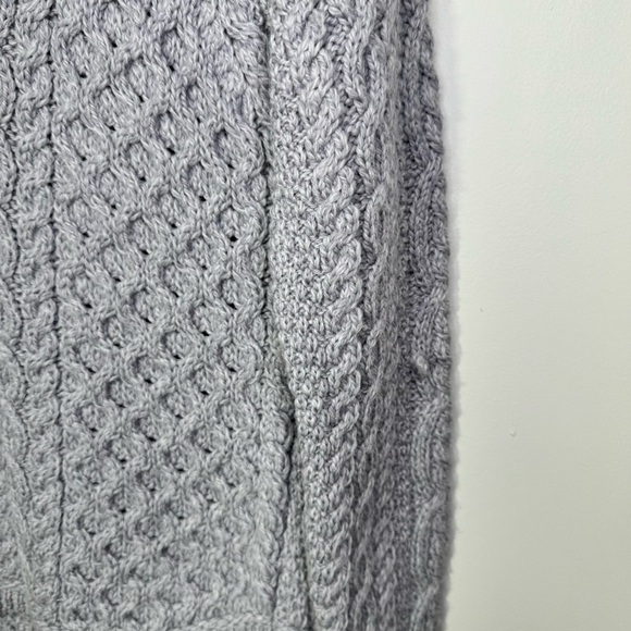 Aran Mor Cowl Button Neck Merino Wool Cable Knit Grey Sweater Size Medium NWT - Picture 6 of 9
